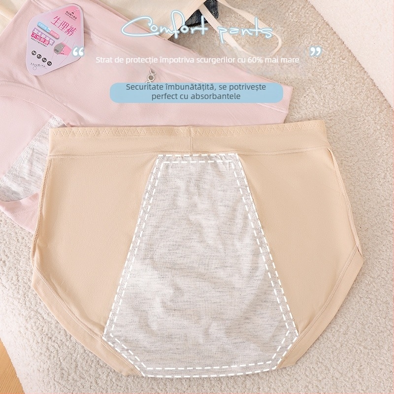 Lenjerie de menstruație pentru femei, talie medie, material moale, crotch extins, protecție împotriva scurgerilor; țesătură principală: fibră de celuloză regenerată 92%, căptușeală crotch: 100% celuloză regenerată