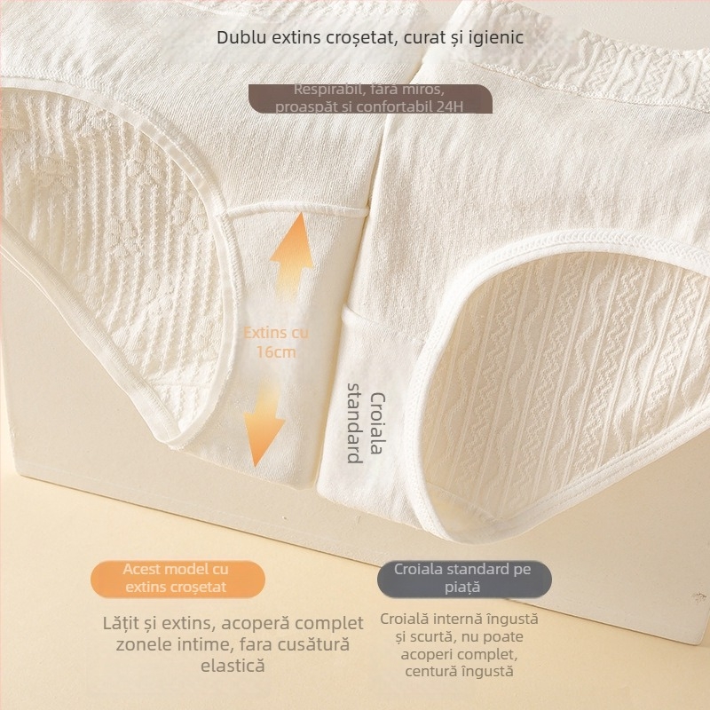 Chiloți dama din bumbac, antibacteriali și respirabili, talie medie, 90–95% bumbac, căptușeală crotch 100% bumbac, țesătură tricotată