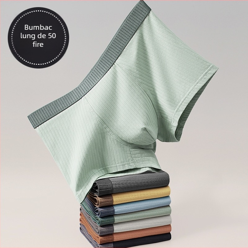 Boxeri bărbați din bumbac, tricot cu nervuri, 50s bumbac, talie medie, respirabili și antibacterieni