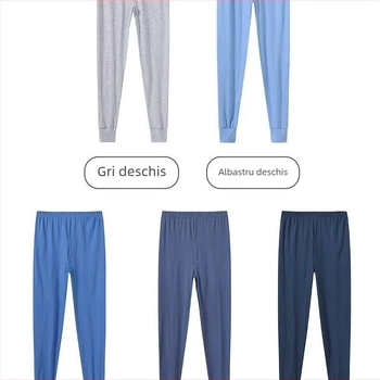 Pantaloni termici pentru bărbați din 100% bumbac, tricotate, croială lejeră, talie înaltă, țesătură groasă