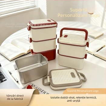 Cutie de prânz din oțel inoxidabil 304, izolată, formă pătrată, potrivită pentru microunde, capacitate 800–1000 ml