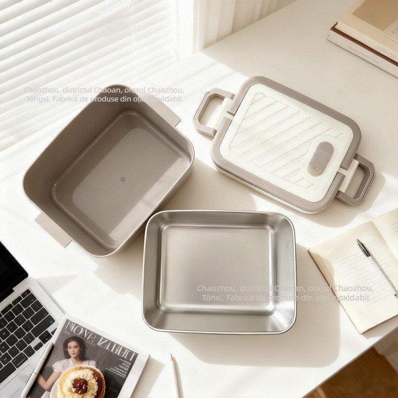 Cutie de prânz din oțel inoxidabil 304, izolată, formă pătrată, potrivită pentru microunde, capacitate 800–1000 ml