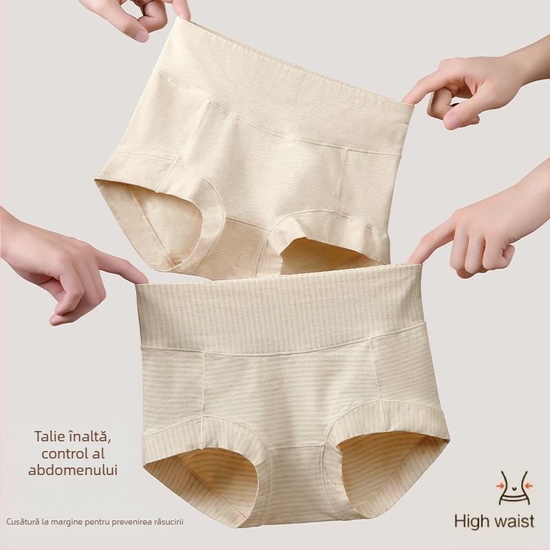 Chiloți pentru femei talie înaltă din bumbac, respirabili, antibacterieni, căptușeală din bumbac în crac.