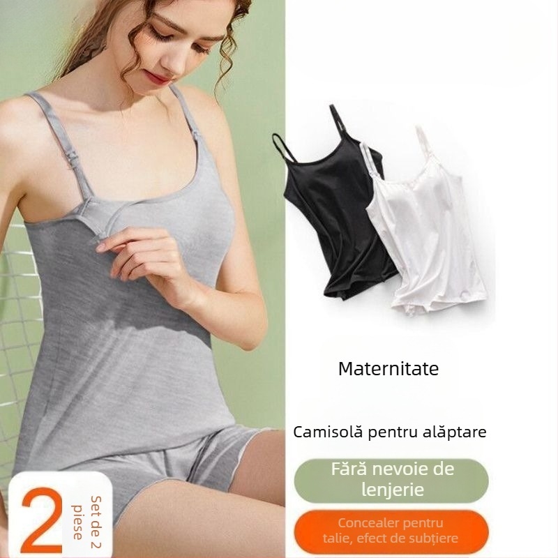 Top de alăptare din modal pentru maternitate, vară ușoară, bretele, mâneci 3/4