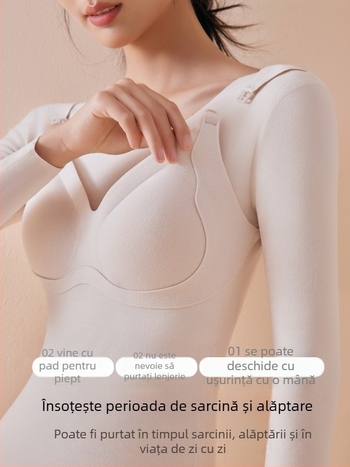 Top de maternitate pentru alăptare, cu acces deschis pentru alăptare, din lână termică groasă pentru toamnă/iarnă, croială slim, mâneci 3/4, guler rotund, poliester