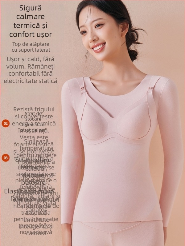 Top de maternitate pentru alăptare, cu acces deschis pentru alăptare, din lână termică groasă pentru toamnă/iarnă, croială slim, mâneci 3/4, guler rotund, poliester