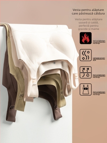 Top de alăptare maternitate, iarnă, postnatal, cu perne pentru alăptare, fără sutien, croială Slim, guler rotund, lungime medie