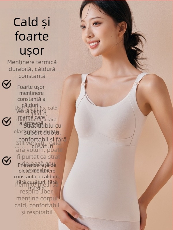 Top de alăptare maternitate, iarnă, postnatal, cu perne pentru alăptare, fără sutien, croială Slim, guler rotund, lungime medie