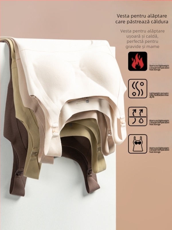 Top de alăptare maternitate, iarnă, postnatal, cu perne pentru alăptare, fără sutien, croială Slim, guler rotund, lungime medie