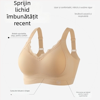 Sutien fără fir, cu susținere moale, decolteu în V, dantelă, cupe 3/4 din spumă modelată, fără arici