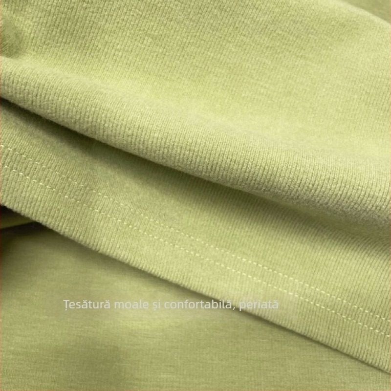 Tricou din bumbac, guler polo, mâneci lungi, model solid, primăvara 2024