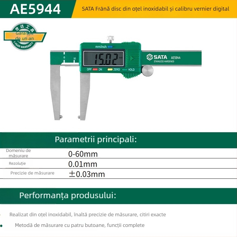 Caliper digital din oțel inoxidabil - înaltă precizie, afișaj digital, brand Sata/Sida
