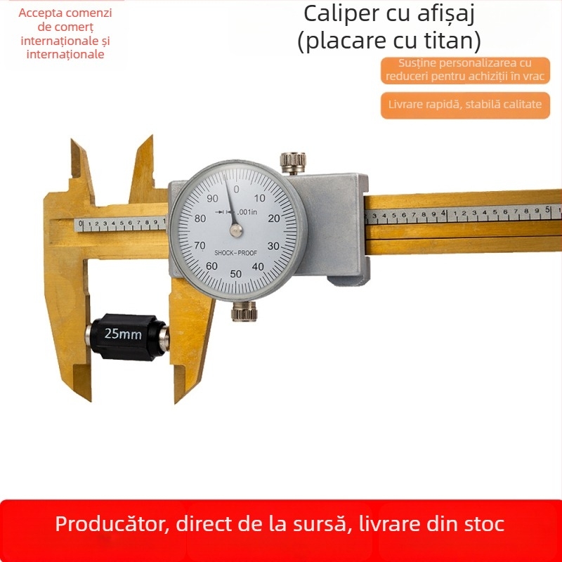JAVIER caliper vernier cu cadran, placat cu titan, rezoluție 0,02 mm