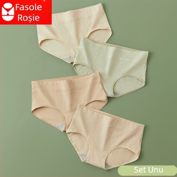 Chiloți femei din bumbac, ridicare șolduri, talie medie, fără cusături, respirabili, pachet de 4 bucăți