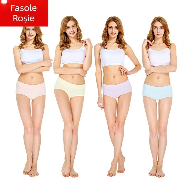 Chiloți femei din bumbac, ridicare șolduri, talie medie, fără cusături, respirabili, pachet de 4 bucăți