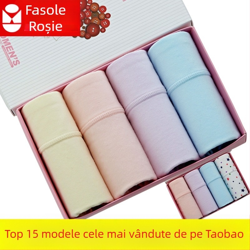 Chiloți femei din bumbac, ridicare șolduri, talie medie, fără cusături, respirabili, pachet de 4 bucăți