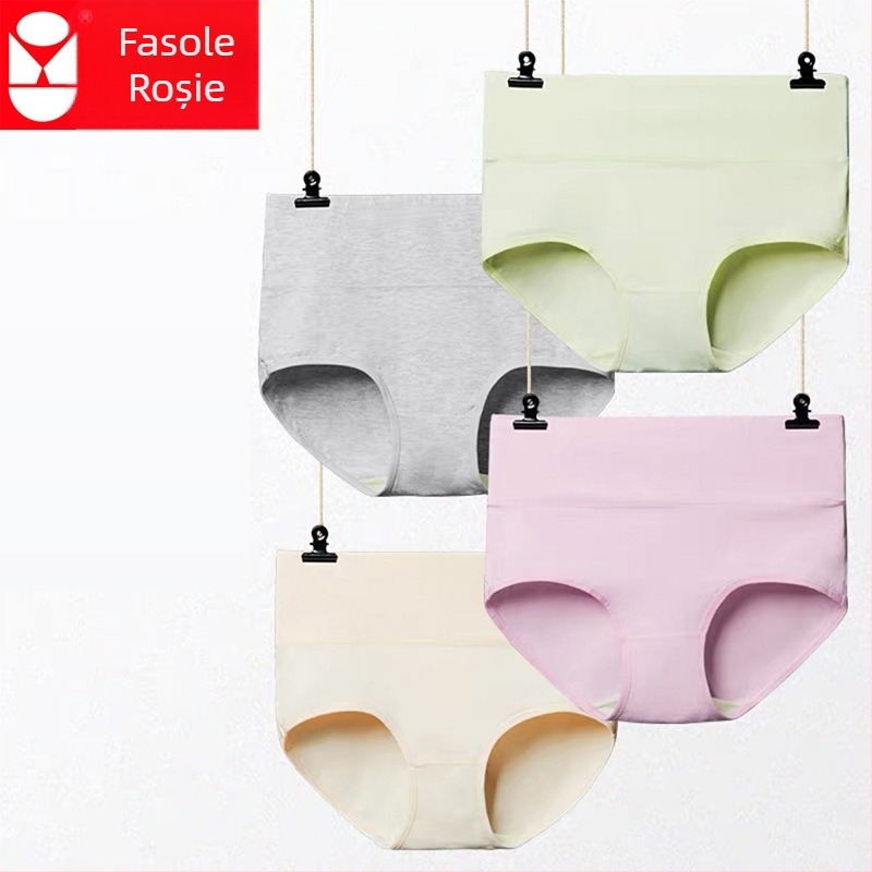 Chiloți femei din bumbac, ridicare șolduri, talie medie, fără cusături, respirabili, pachet de 4 bucăți