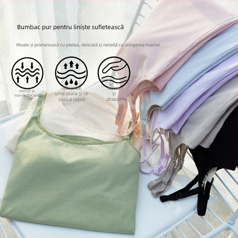 Top de alăptare pentru gravidă – 100% bumbac, sling, fără sârmă, potrivit pentru toate anotimpurile, greutate țesut 141–160 g/m2
