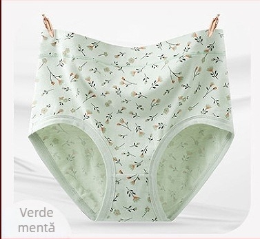 Chiloți femei din bumbac, confortabili și respirabili, talie înaltă, model floral, 95–100% bumbac
