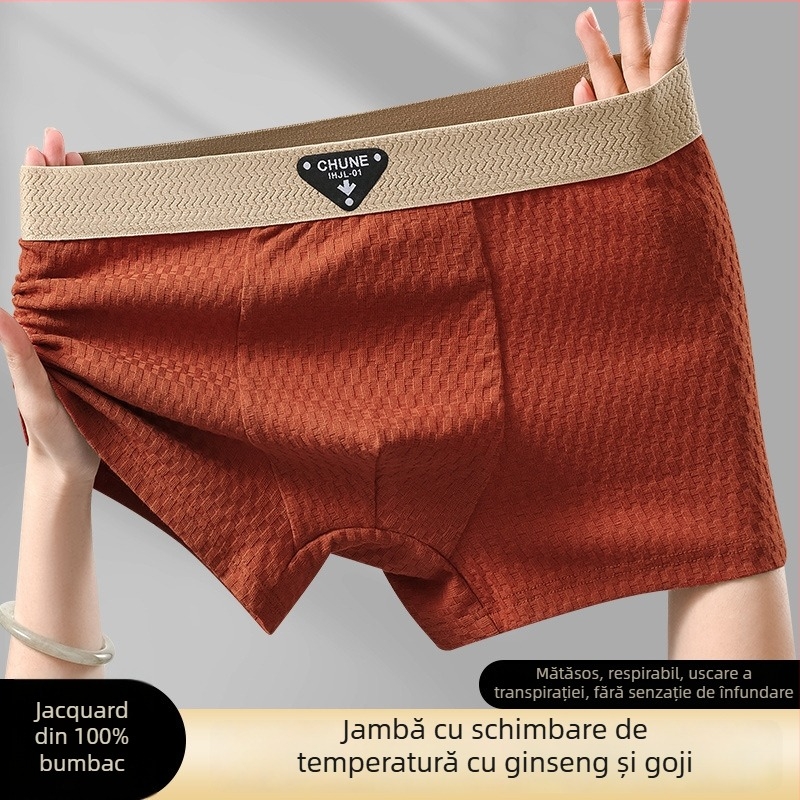 Boxer bărbați din bumbac pur – respirante, tricotate, talie medie, țesătură principală din bumbac, căptușeală în zona inghinală din viscoză