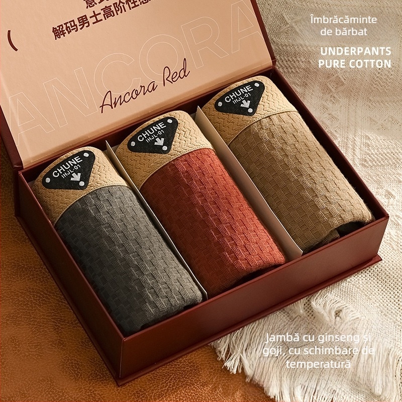 Boxer bărbați din bumbac pur – respirante, tricotate, talie medie, țesătură principală din bumbac, căptușeală în zona inghinală din viscoză