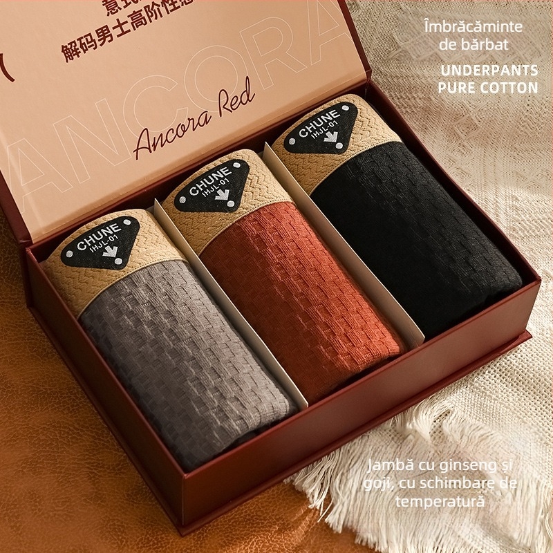 Boxer bărbați din bumbac pur – respirante, tricotate, talie medie, țesătură principală din bumbac, căptușeală în zona inghinală din viscoză