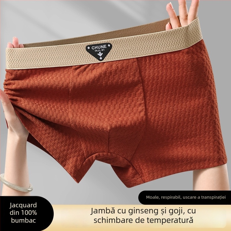 Boxer bărbați din bumbac pur – respirante, tricotate, talie medie, țesătură principală din bumbac, căptușeală în zona inghinală din viscoză