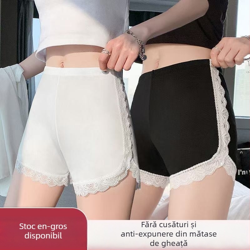 Șorturi de siguranță pentru femei, Ice Silk, talie medie, fără cusături, căptușire Ice Silk