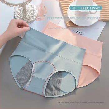 Chilot menstrual femei, anti-scurgere, talie înaltă, stil bikini, din Milk Silk, material principal 95% bumbac, căptușeală zonei genitale 95% bumbac, uscare rapidă