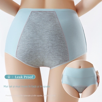 Chilot menstrual femei, anti-scurgere, talie înaltă, stil bikini, din Milk Silk, material principal 95% bumbac, căptușeală zonei genitale 95% bumbac, uscare rapidă