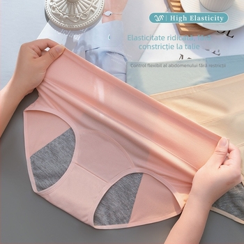 Chilot menstrual femei, anti-scurgere, talie înaltă, stil bikini, din Milk Silk, material principal 95% bumbac, căptușeală zonei genitale 95% bumbac, uscare rapidă
