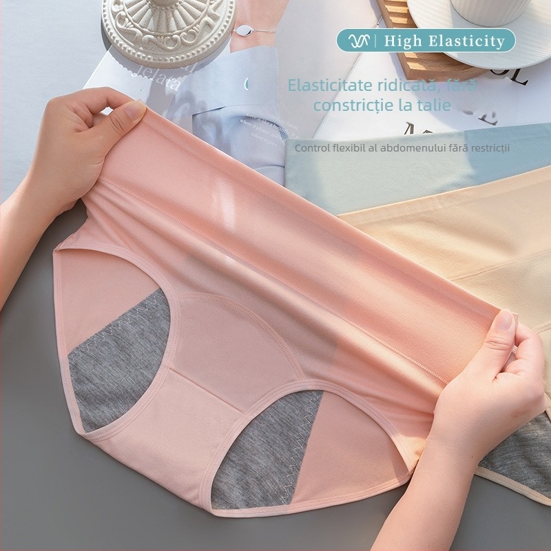 Chilot menstrual femei, anti-scurgere, talie înaltă, stil bikini, din Milk Silk, material principal 95% bumbac, căptușeală zonei genitale 95% bumbac, uscare rapidă