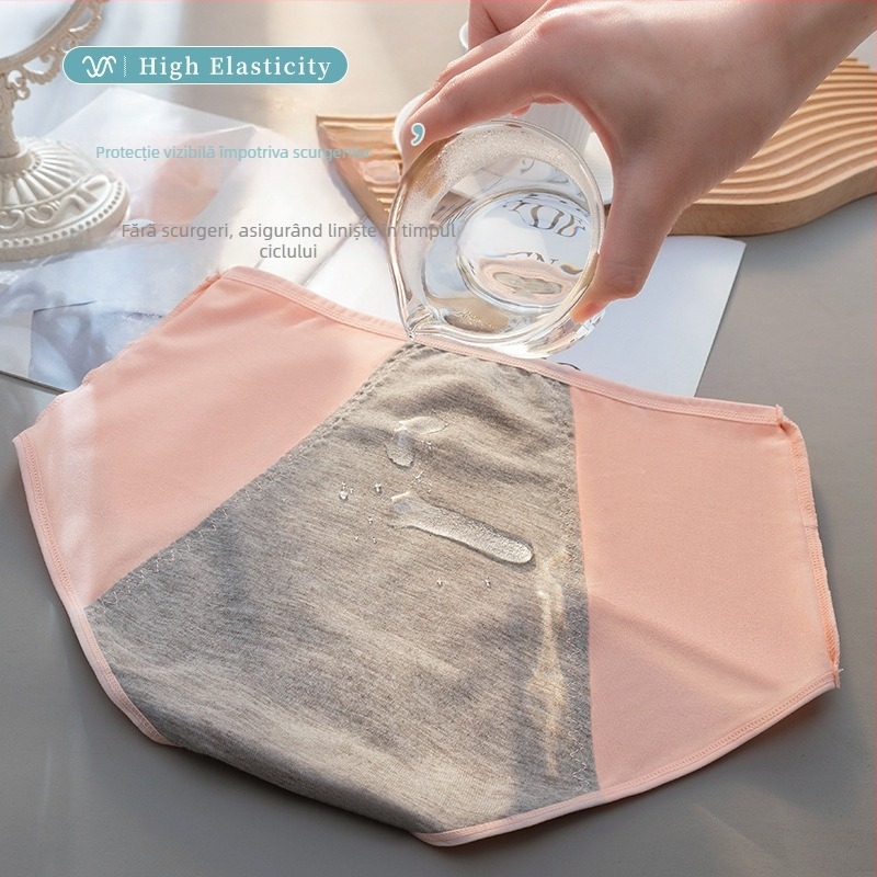 Chilot menstrual femei, anti-scurgere, talie înaltă, stil bikini, din Milk Silk, material principal 95% bumbac, căptușeală zonei genitale 95% bumbac, uscare rapidă