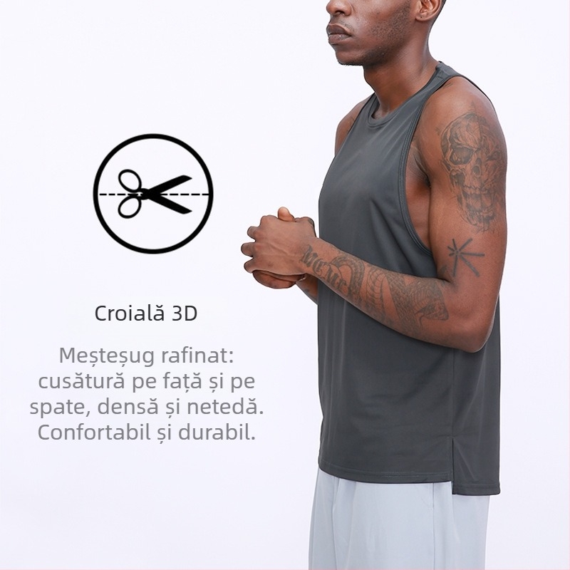 Vesta pentru bărbați, uscare rapidă, fără mâneci, pentru alergare și fitness – croială lejeră