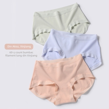 Chiloți de damă din bumbac antibacterieni, fără urme vizibile, căptușeală din mătase de mulberry în zona inghinală, talie medie