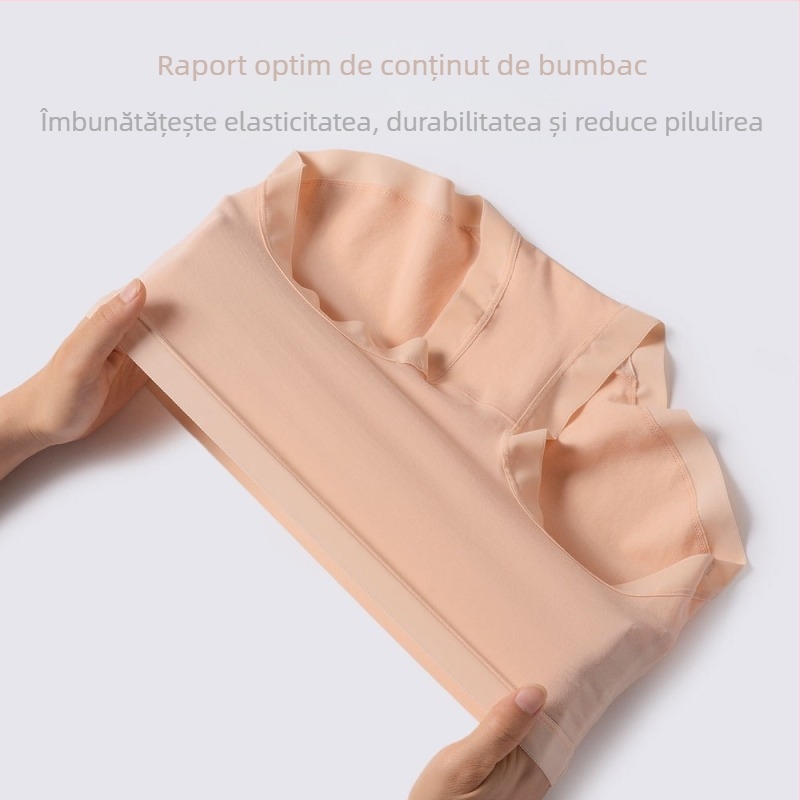 Chiloți de damă din bumbac antibacterieni, fără urme vizibile, căptușeală din mătase de mulberry în zona inghinală, talie medie