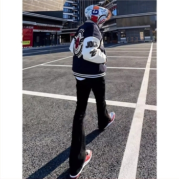 Blugi din denim pentru bărbați, croială dreaptă, talie joasă, stil Hong Kong, pentru purtare zilnică, fără elastan