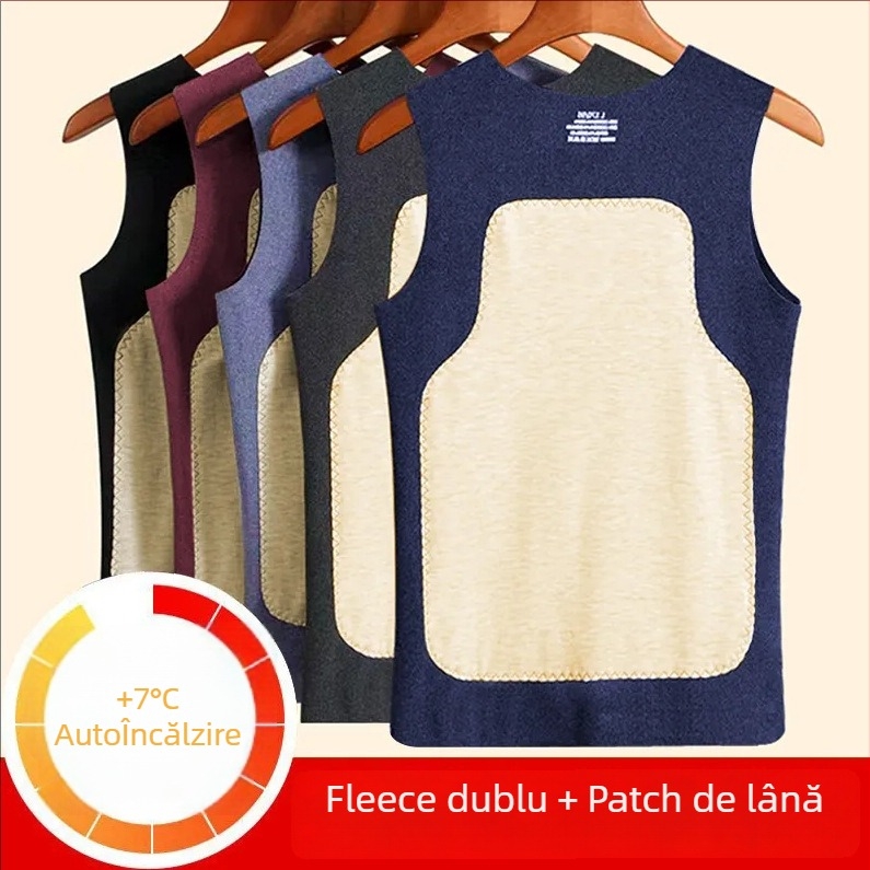 Vestă termică din catifea - dublu strat, guler în V, fără cusături, cu patch, unisex