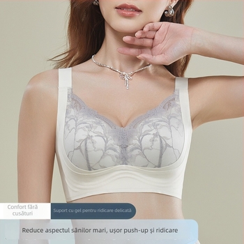  Sutien fără cusături cu push-up, susținere laterală, cupă 3/4 cu formă subțire, dantelă din nailon, închidere la spate cu patru rânduri de carlige