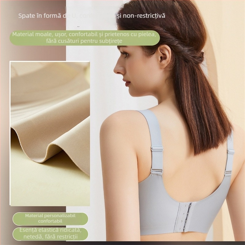  Sutien fără cusături cu push-up, susținere laterală, cupă 3/4 cu formă subțire, dantelă din nailon, închidere la spate cu patru rânduri de carlige
