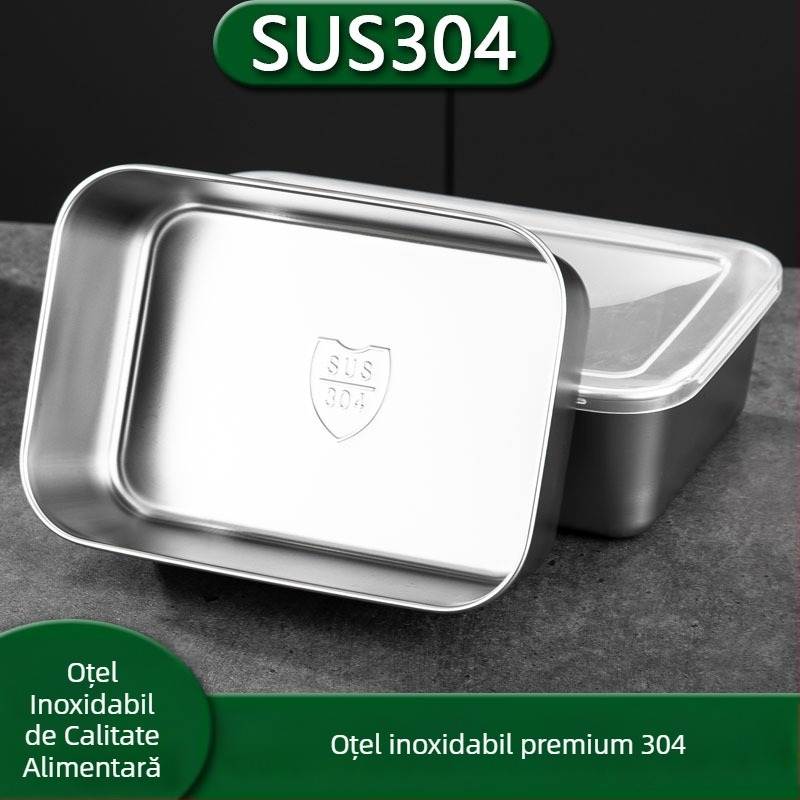 Cutie pentru probe alimentare din oțel inoxidabil cu capac – dreptunghiulară, etanșă, compatibilă cu microunde, cu un singur strat