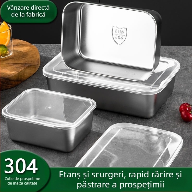Cutie pentru probe alimentare din oțel inoxidabil cu capac – dreptunghiulară, etanșă, compatibilă cu microunde, cu un singur strat