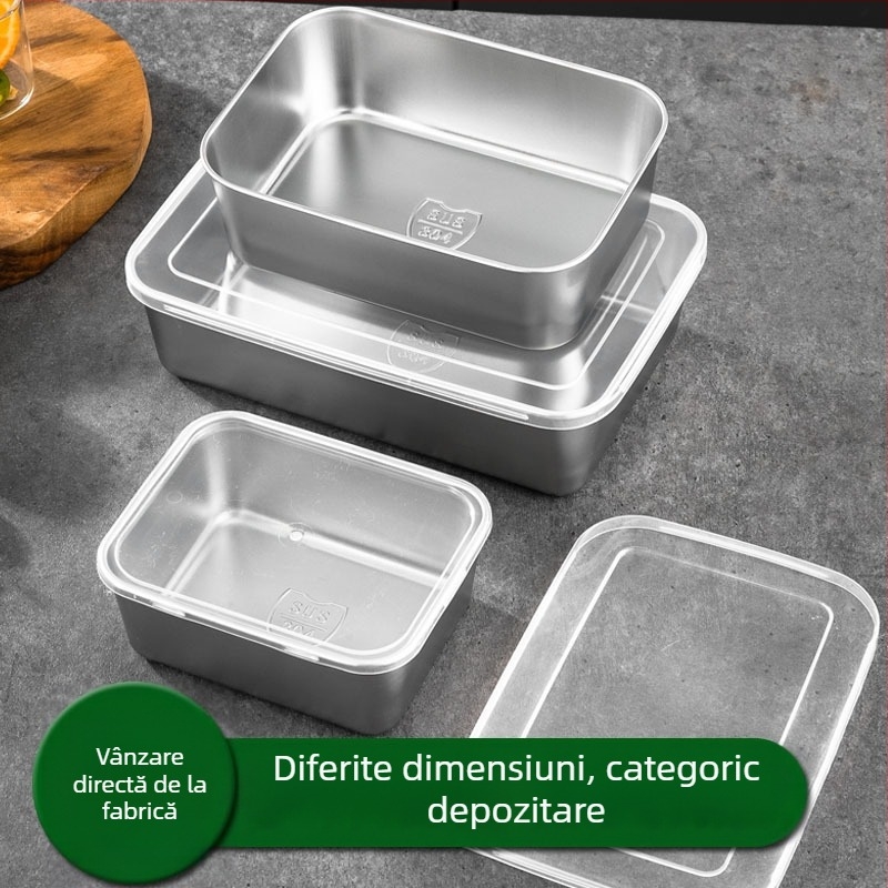 Cutie pentru probe alimentare din oțel inoxidabil cu capac – dreptunghiulară, etanșă, compatibilă cu microunde, cu un singur strat