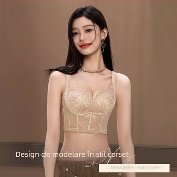 Bustier modelator pentru susținere laterală, cupa 3/4, cupe cu formă medie, dantelă din nylon, închidere cu cinci rânduri la spate, bretele fixe