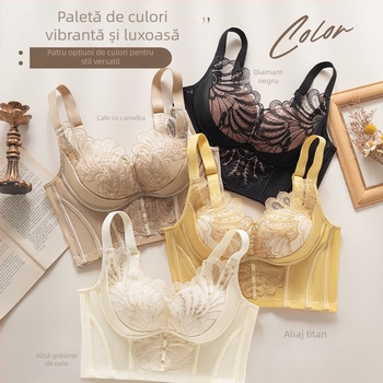 Bustier modelator pentru susținere laterală, cupa 3/4, cupe cu formă medie, dantelă din nylon, închidere cu cinci rânduri la spate, bretele fixe
