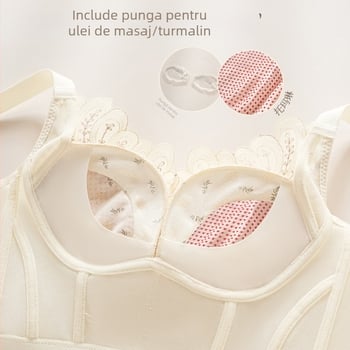 Bustier modelator pentru susținere laterală, cupa 3/4, cupe cu formă medie, dantelă din nylon, închidere cu cinci rânduri la spate, bretele fixe