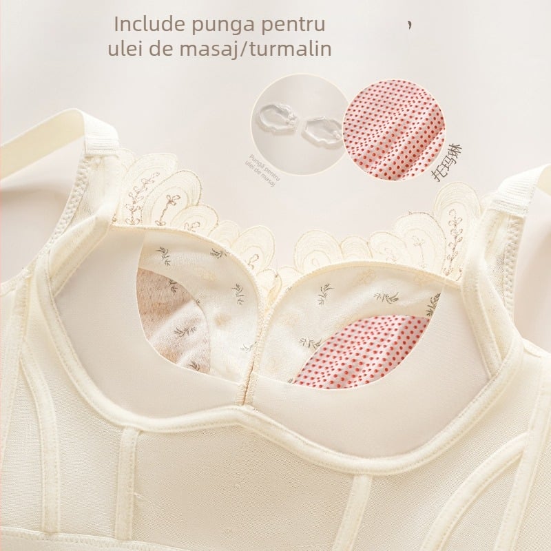 Bustier modelator pentru susținere laterală, cupa 3/4, cupe cu formă medie, dantelă din nylon, închidere cu cinci rânduri la spate, bretele fixe