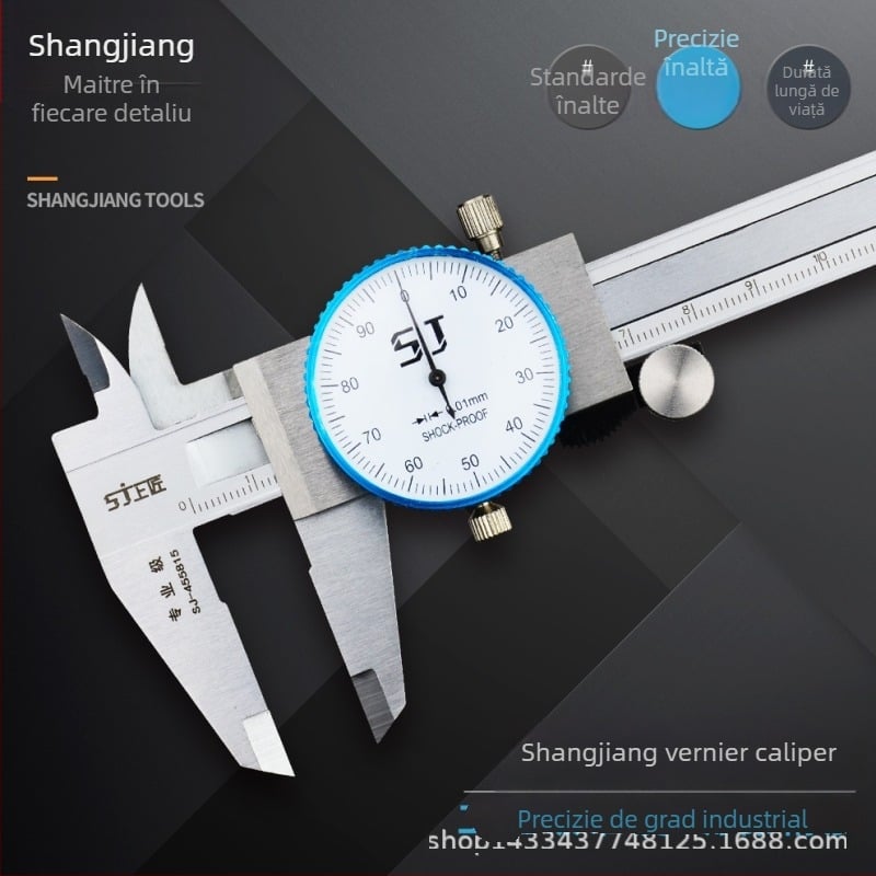 Caliper Vernier cu cadran, antișoc bidirecțional, 0-150 mm, Rezoluție 0.01/0.02 mm