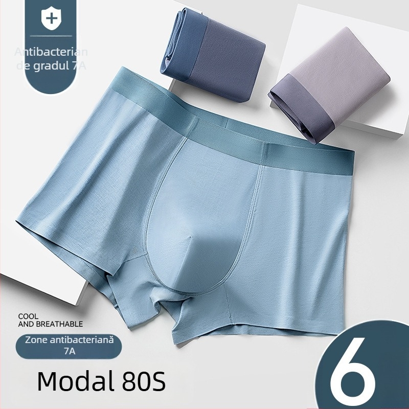 Boxeri bărbați din modal, talie medie, respirabili, antibacterieni, căptușeală în zona inghinală din mătase Mulberry