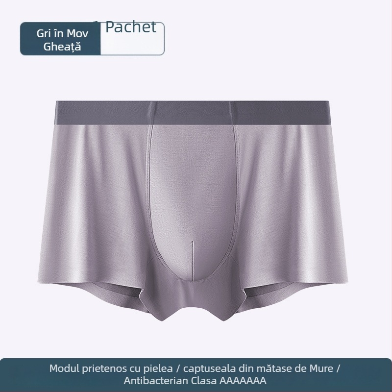Boxeri bărbați din modal, talie medie, respirabili, antibacterieni, căptușeală în zona inghinală din mătase Mulberry